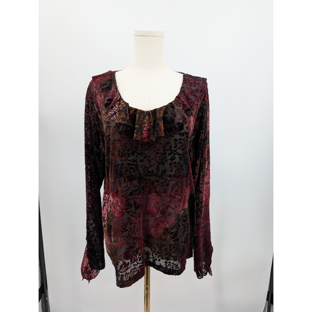 Susan Lawrence Womens 2X Velvet Burnout Top Fairy Grunge Witchy Whimsy Victorian